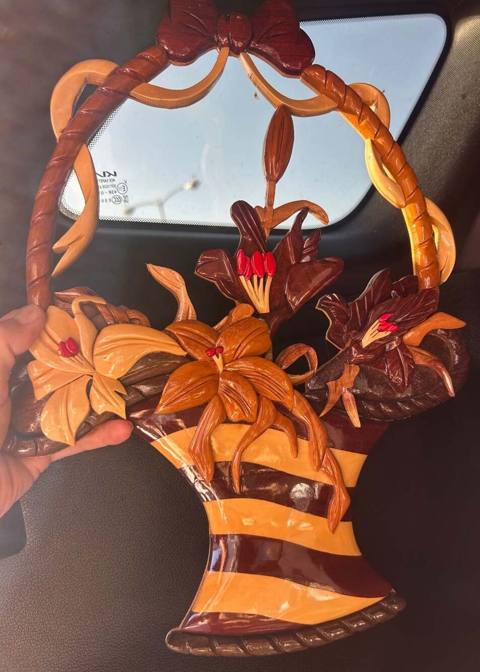 Wood Flower Basket Wall Hanging